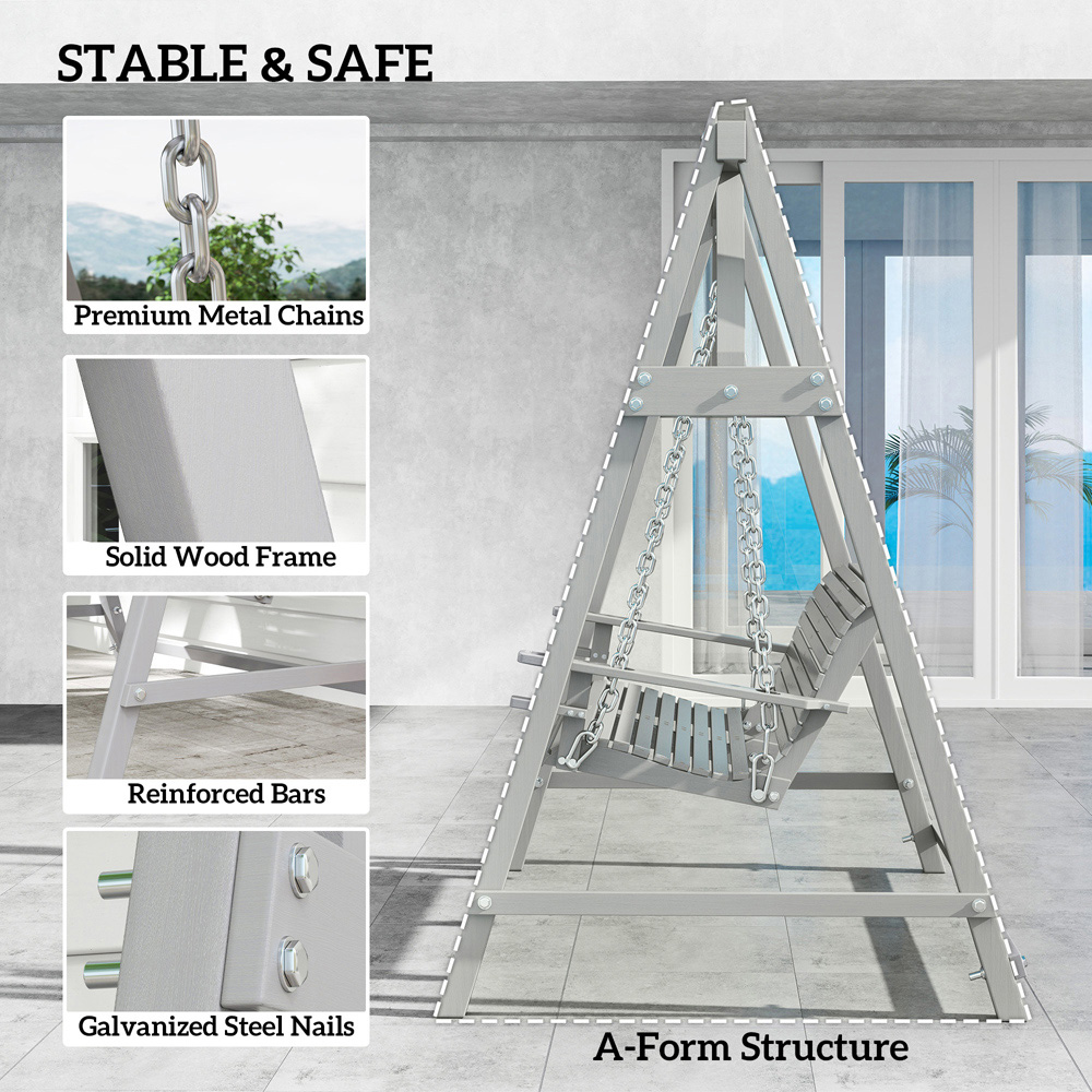Outsunny 2 Seater Grey Wooden Garden Swing Chair Image 5