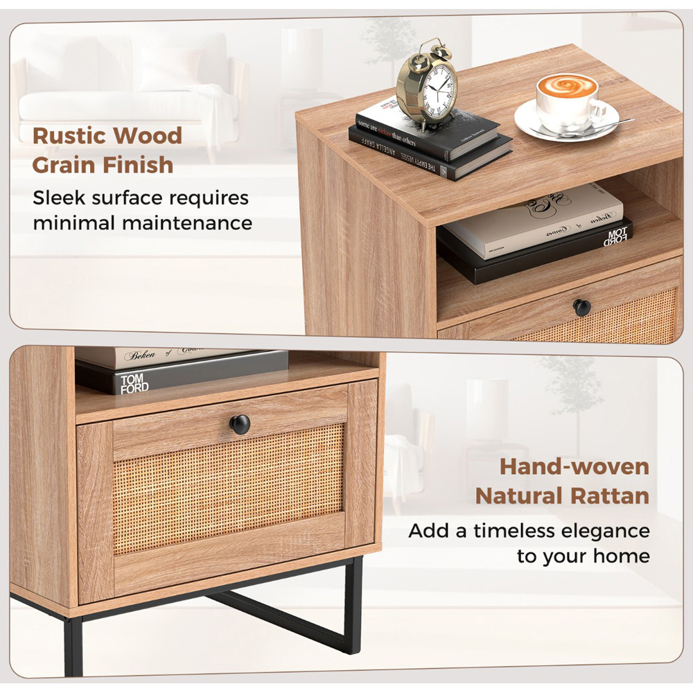 Costway Single Drawer Single Shelf Natural Mid Century Modern Bedside Table Image 5