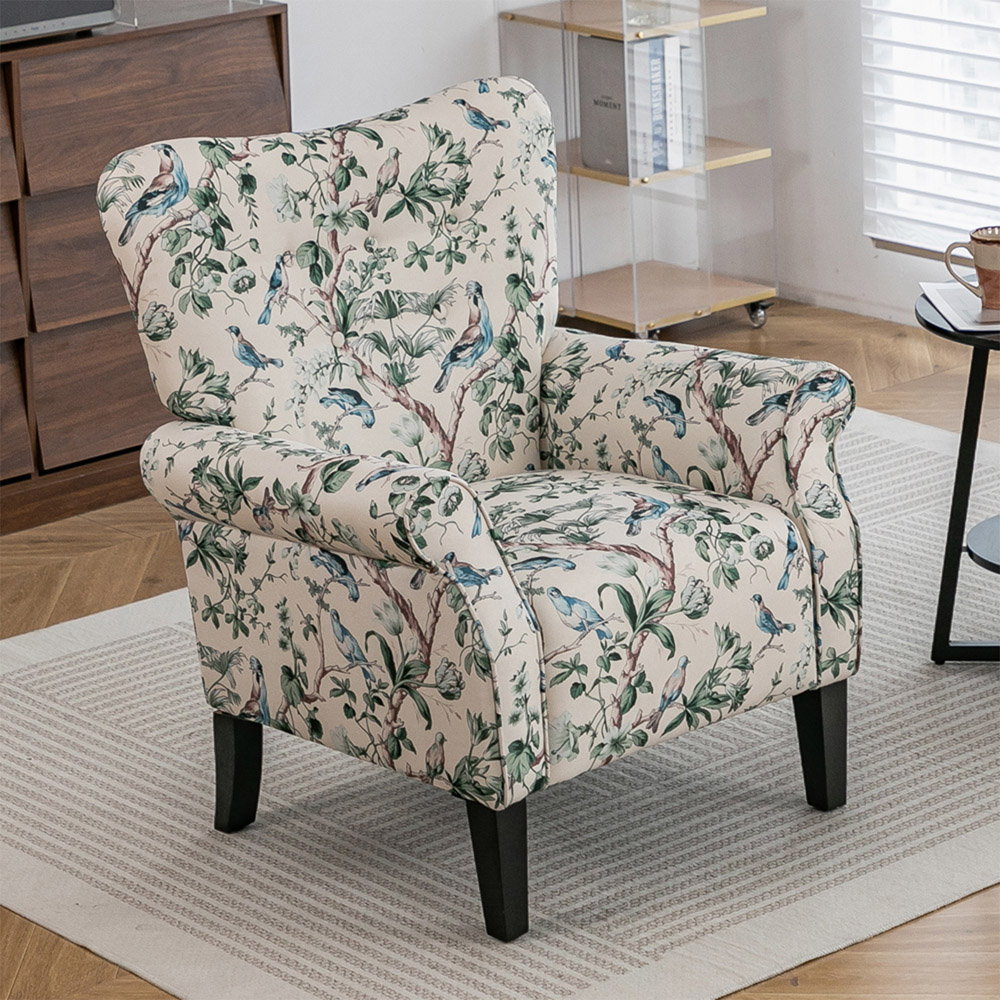Living and Home Multicolour Linen Tufted Armchair with Black Rubberwood Legs Image 7