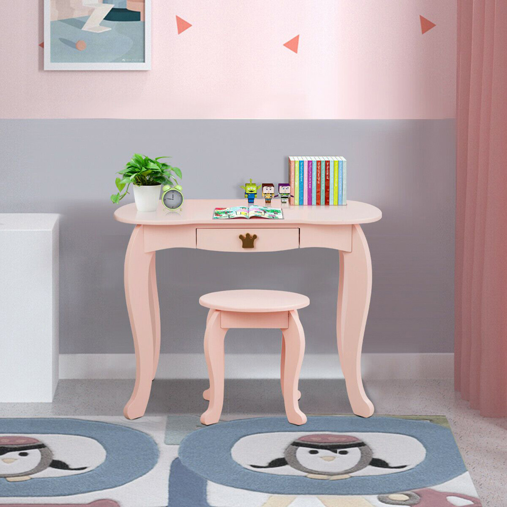 Costway Kids Dressing Table with Stool Image 4