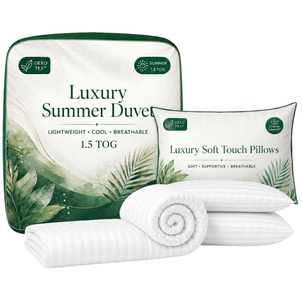 Opulent Home Super King Size White Striped Summer Duvet Set 1.5 Tog Image 1