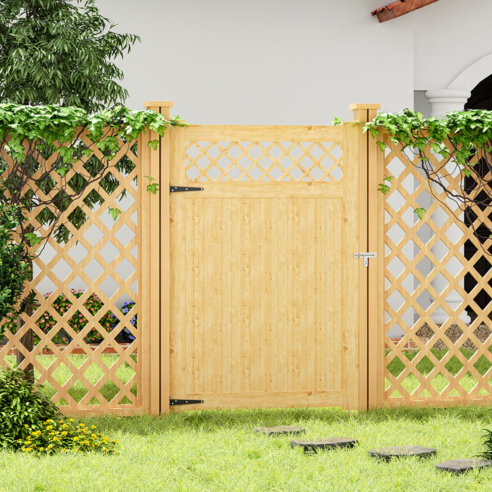 Living and Home 3.6 x 5.9ft Rustic Slatted Wooden Garden Gate with Hollow Rhombus Lattice Image 2