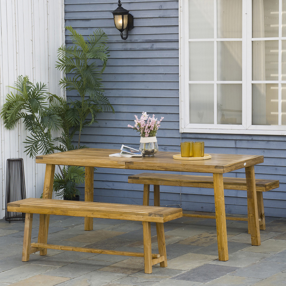 Outsunny 4 Seater Wooden Garden Dining Bench Set Image 1