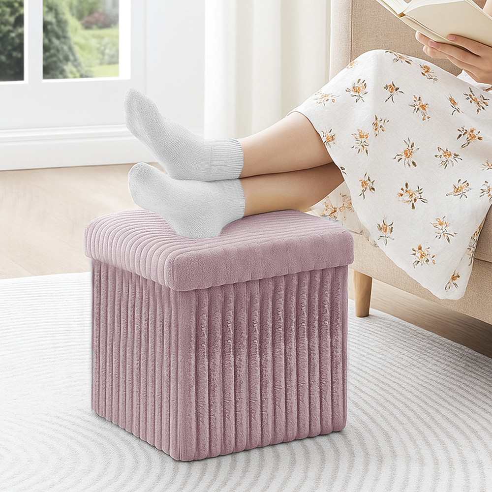 Homerepublic Blush Pink Corduroy Foldable Storage Box 38 x 38cm Image 2
