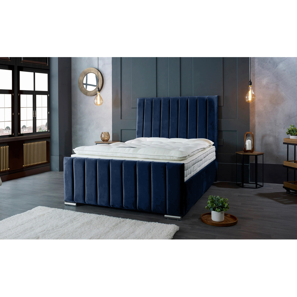 Eleganza Home Redding Double Blue Plush Velvet Bed Frame with Headboard Image 5