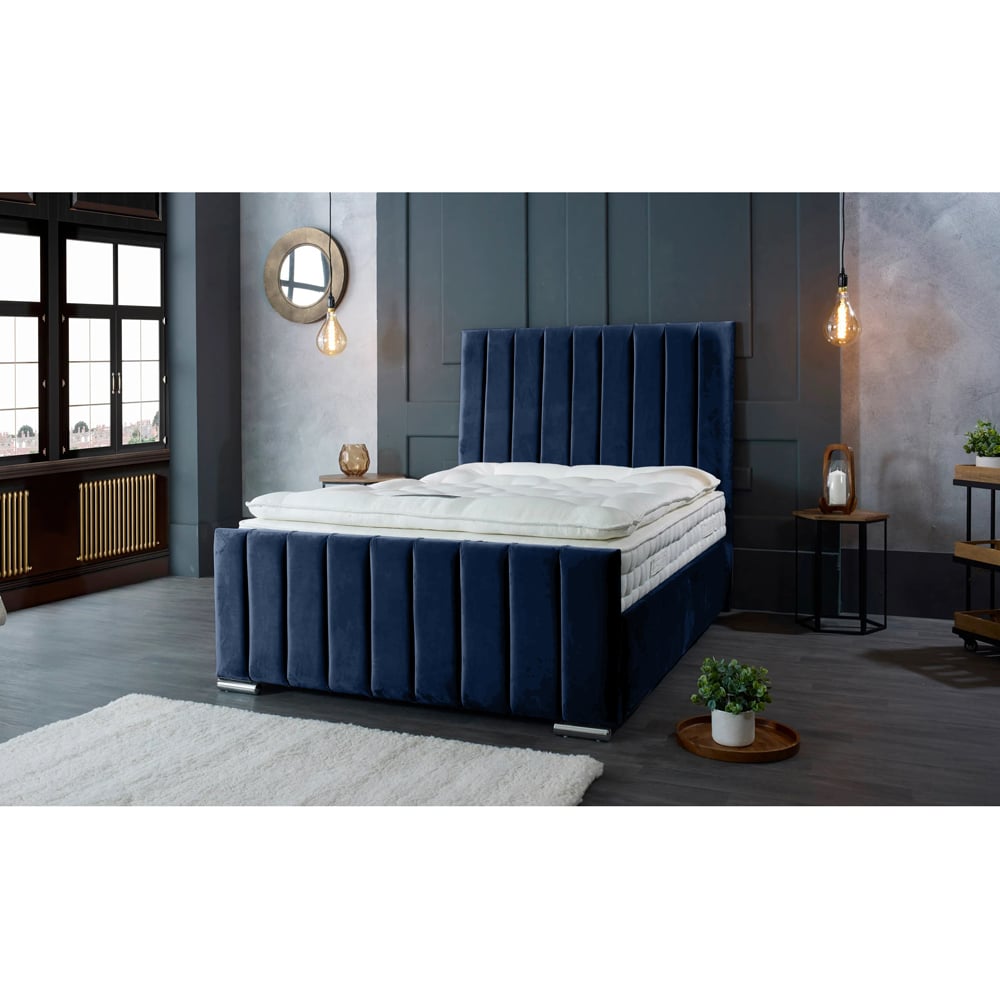 Eleganza Home Redding Super King Size Blue Plush Velvet Bed Frame with Headboard Image 5