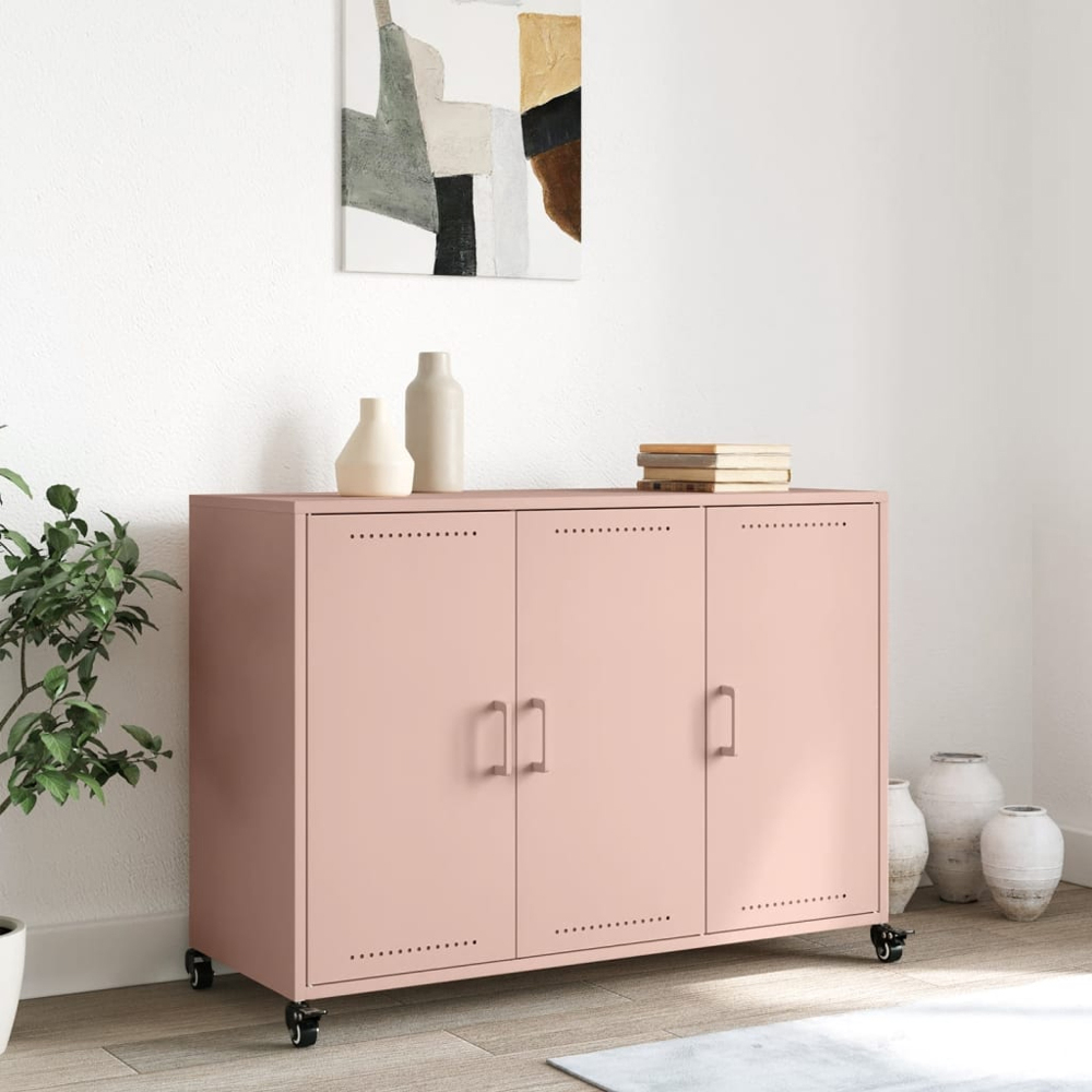 vidaXL 3 Door Pink Metal Sideboard Image 9