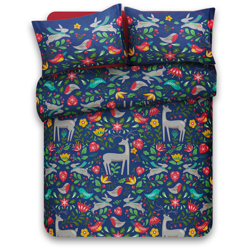 Velosso Double Navy Robin Scandi Duvet Cover Set Image 2