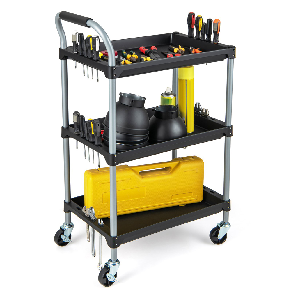 Costway 3 Shelf Black Utility Cart Image 3