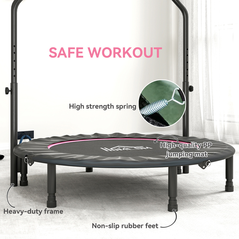 HOMCOM 4ft Pink Foldable Mini Trampoline with Adjustable Foam Handle Image 6
