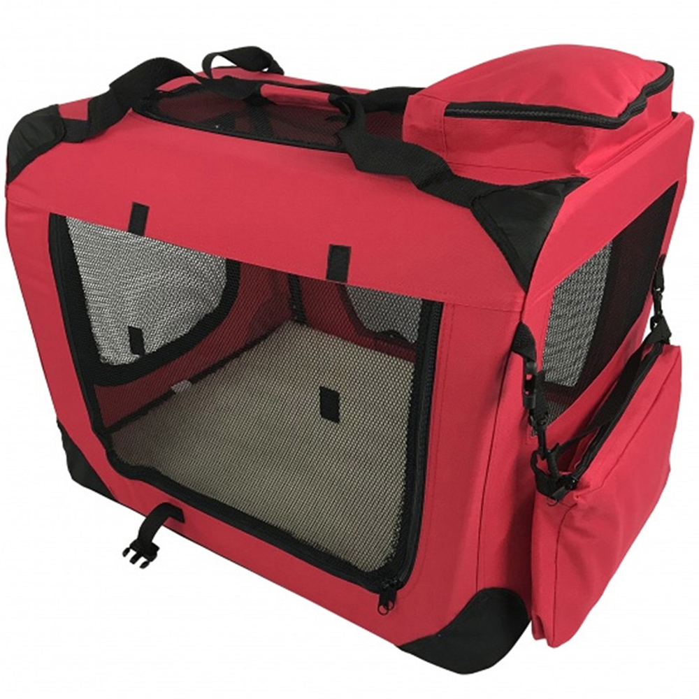 Folding Soft Crate Fabric Pet Carrier - Red - Small Image 1