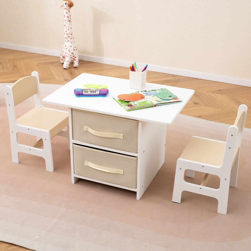 Costway 2 Seater Beige Toddler Wooden Activity Table Set Image 4