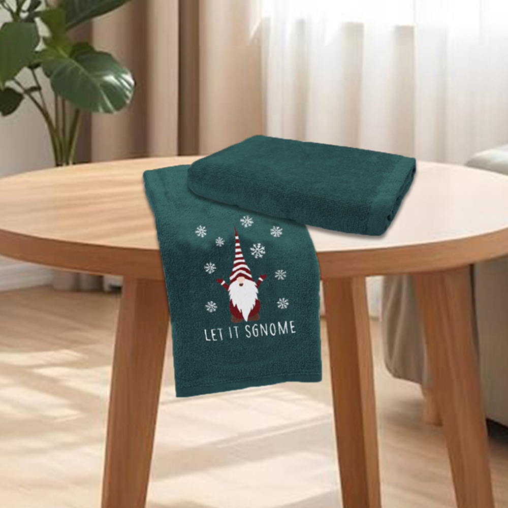 Noel Square Xmas Gonks Green Hand Towel 2 Pack Image 2