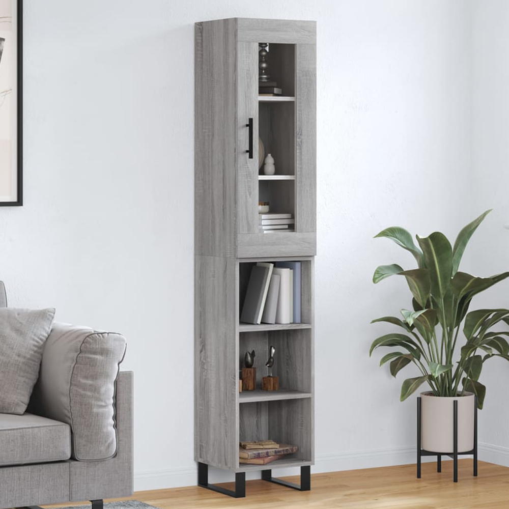vidaXL Single Glass Door 3 Shelf Grey Sonoma Highboard Image 1