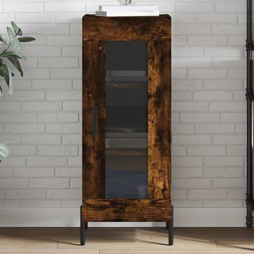 vidaXL Single Glass Door Dark Oak Compact Sideboard Image