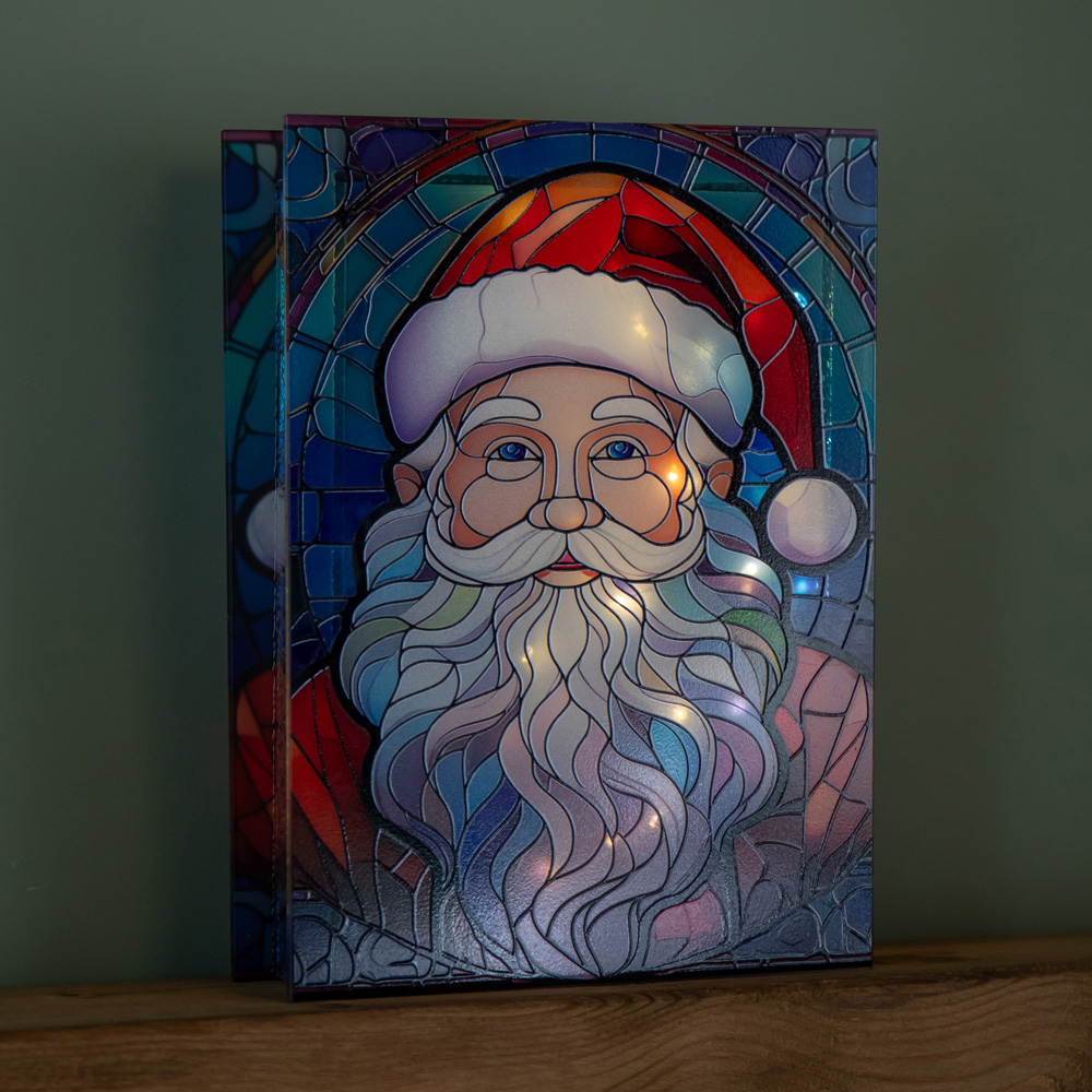 Samuel Alexander Warm White LED Double Sided Glass Stained Santa Light Up Christmas Decoration Image 3