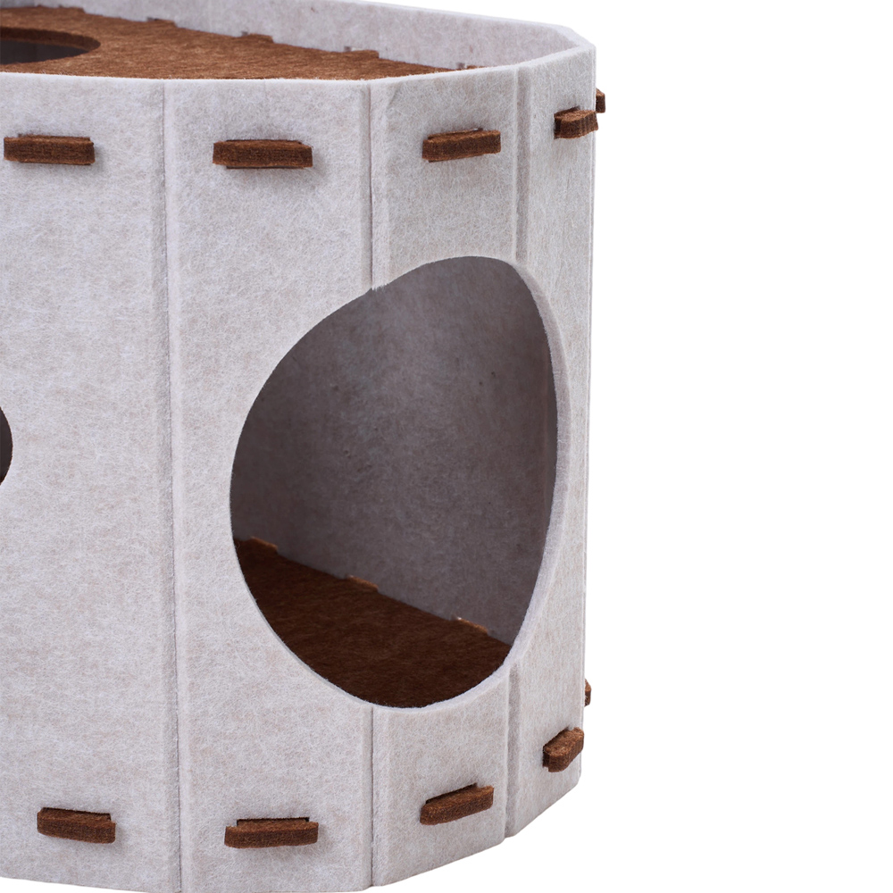 H&O Direct Beige and Brown Felt Cat House with Hanging Fluffy Ball Image 4