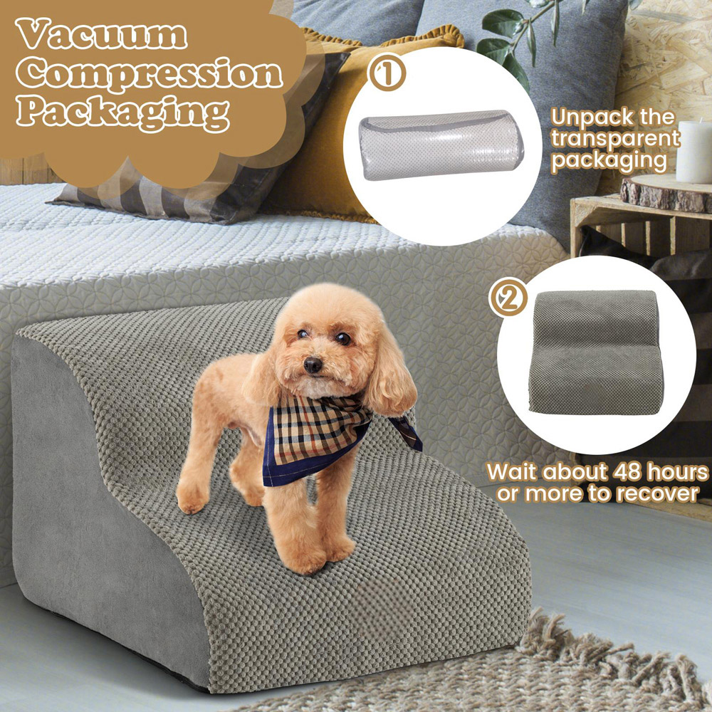 Costway Grey 2 Tier Dog Ramp Pet Stair with Washable Cover Image 7