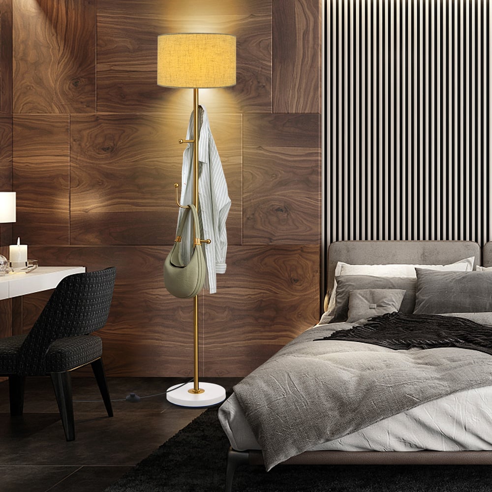 Costway Linen Lampshade Freestanding Floor Lamp with Coat Rack Image 5