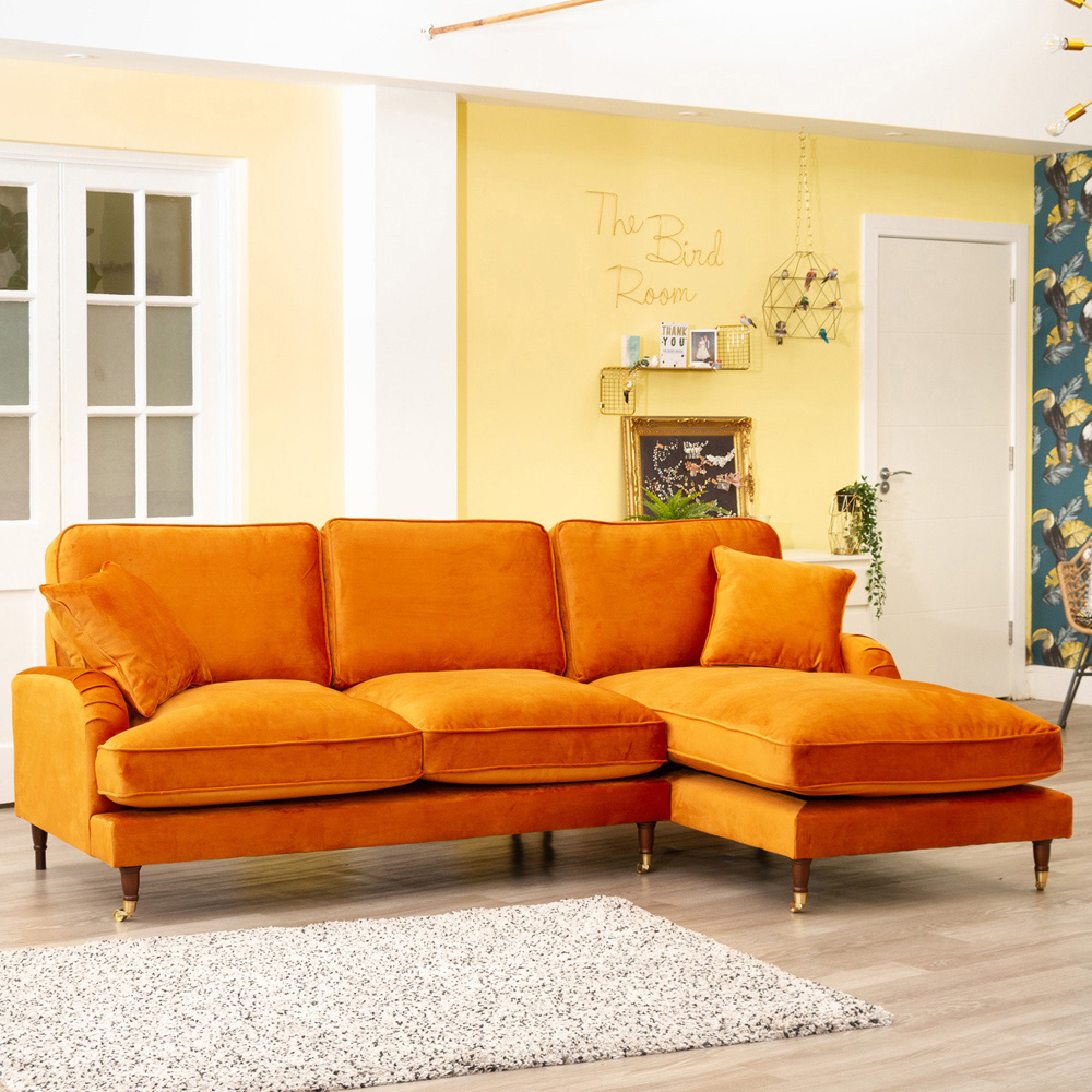 Mackenzie 3 Seater Burnt Orange Large Velvet Right Hand Corner Sofa Image 4
