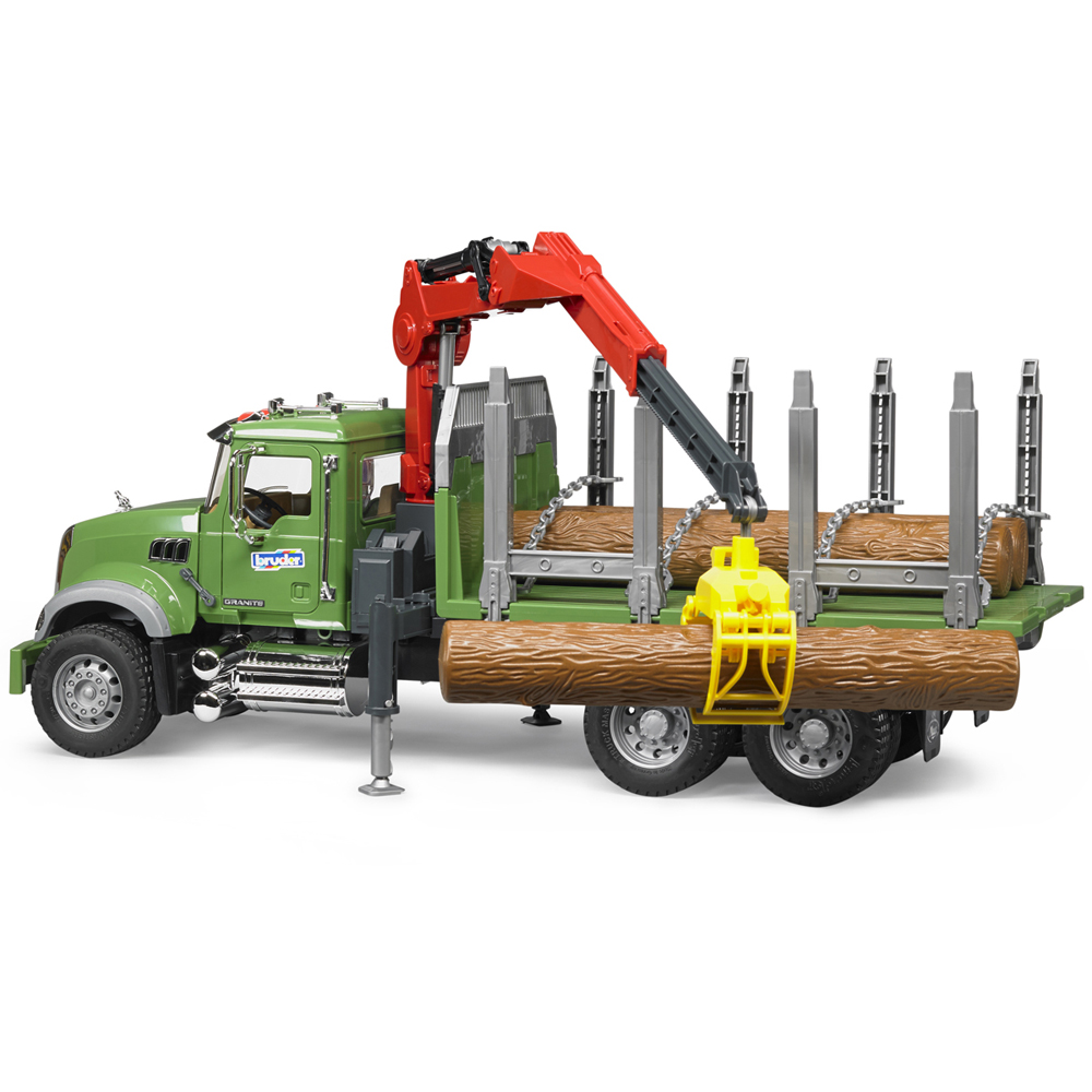 Bruder MACK Granite Timber Truck with Loading Crane Grab and 3 Trunks Image 6