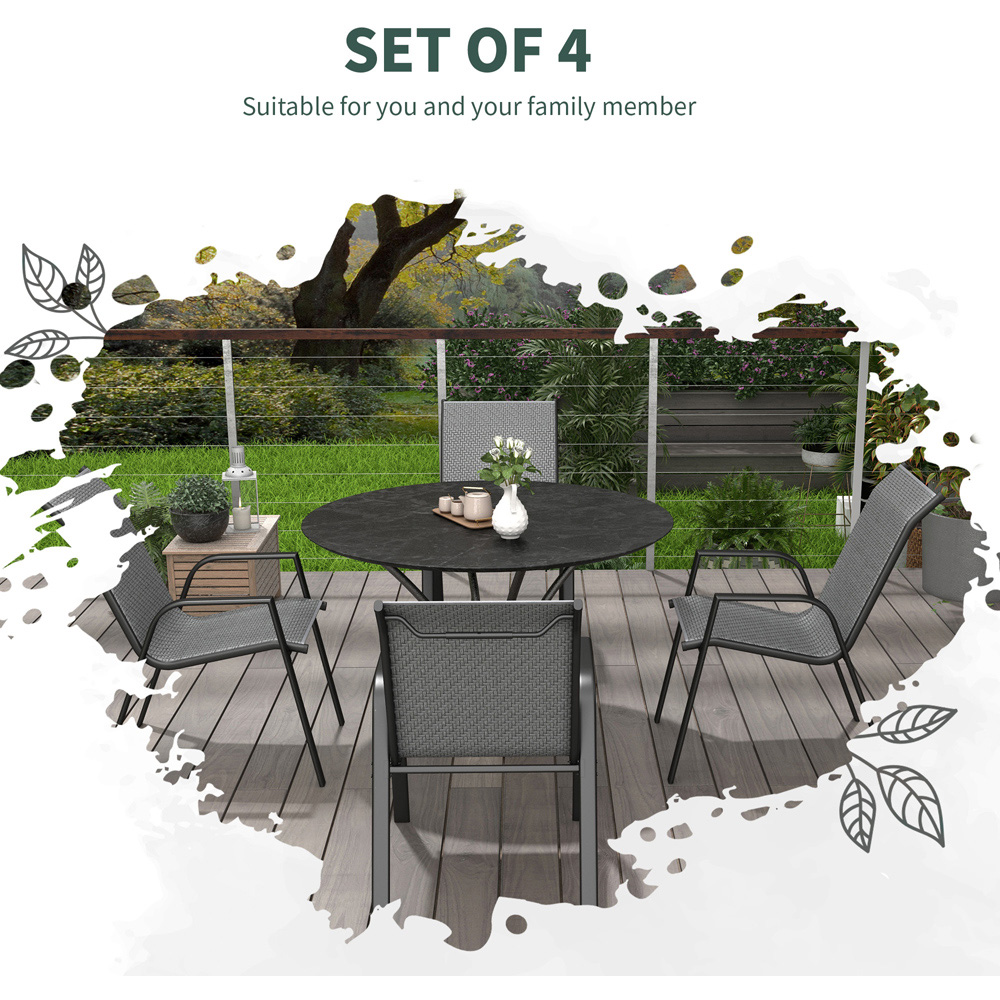 Outsunny Set of 4 Grey Rattan Stackable Garden Chair Image 4