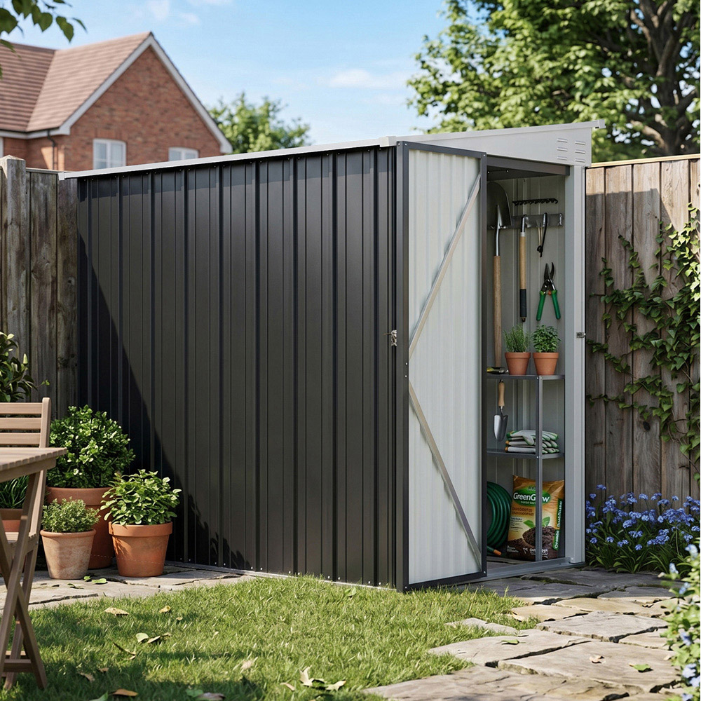 Living and Home 4 x 6ft Metal Lockable Pent Garden Storage Shed Image 2