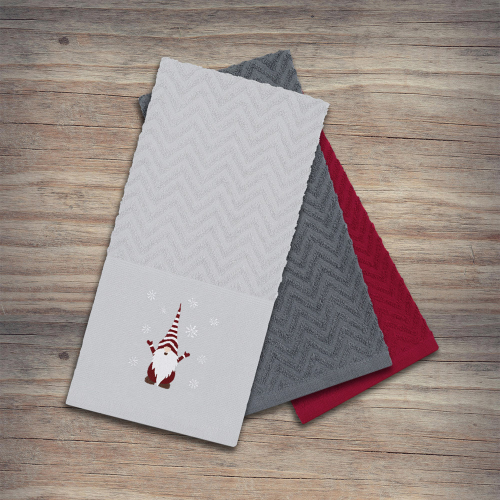 Noel Square Xmas Gonks White Tea Towel 3 Pack Image 2