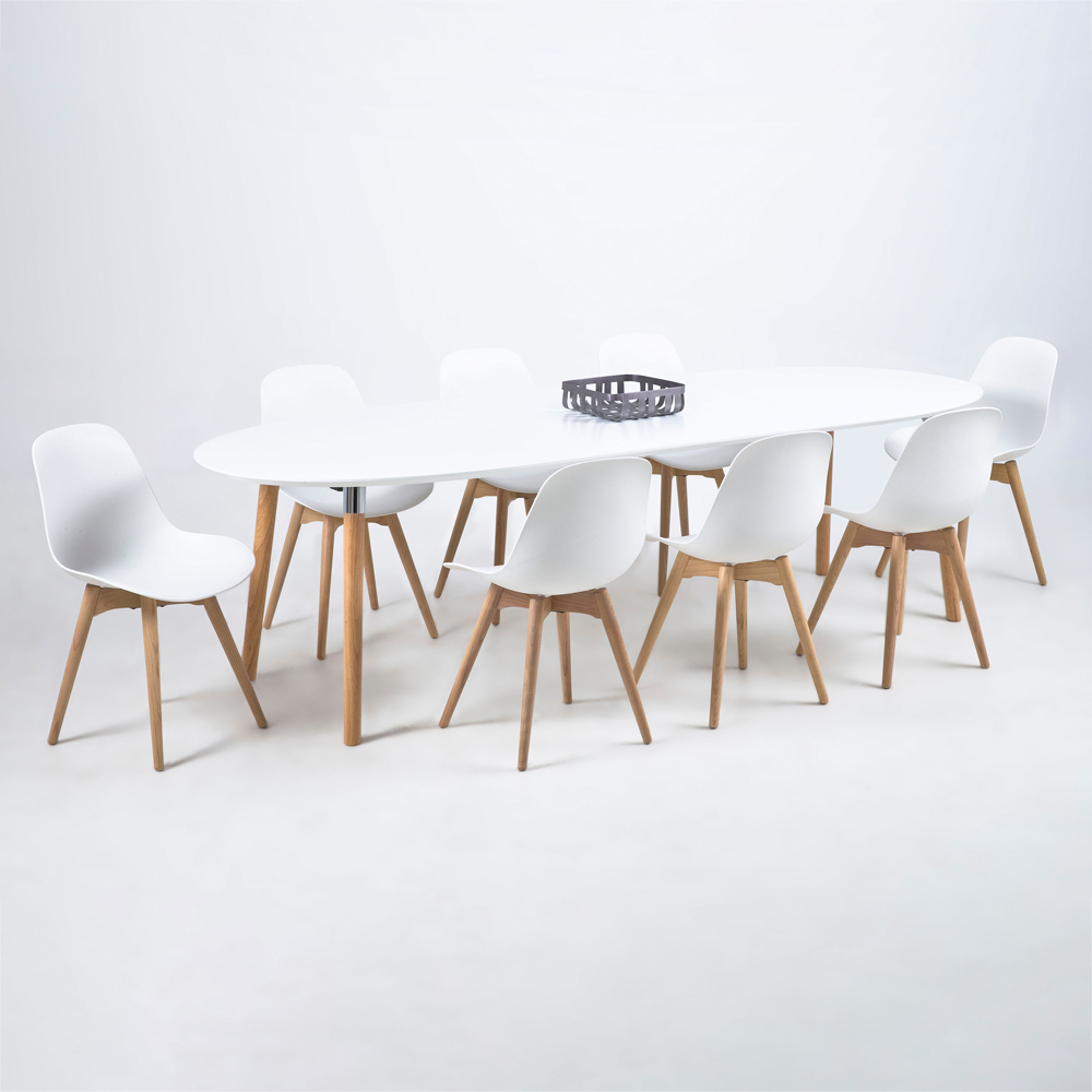 Florence Belina 8 Seater Oval Dining Table White and Oak Image 8