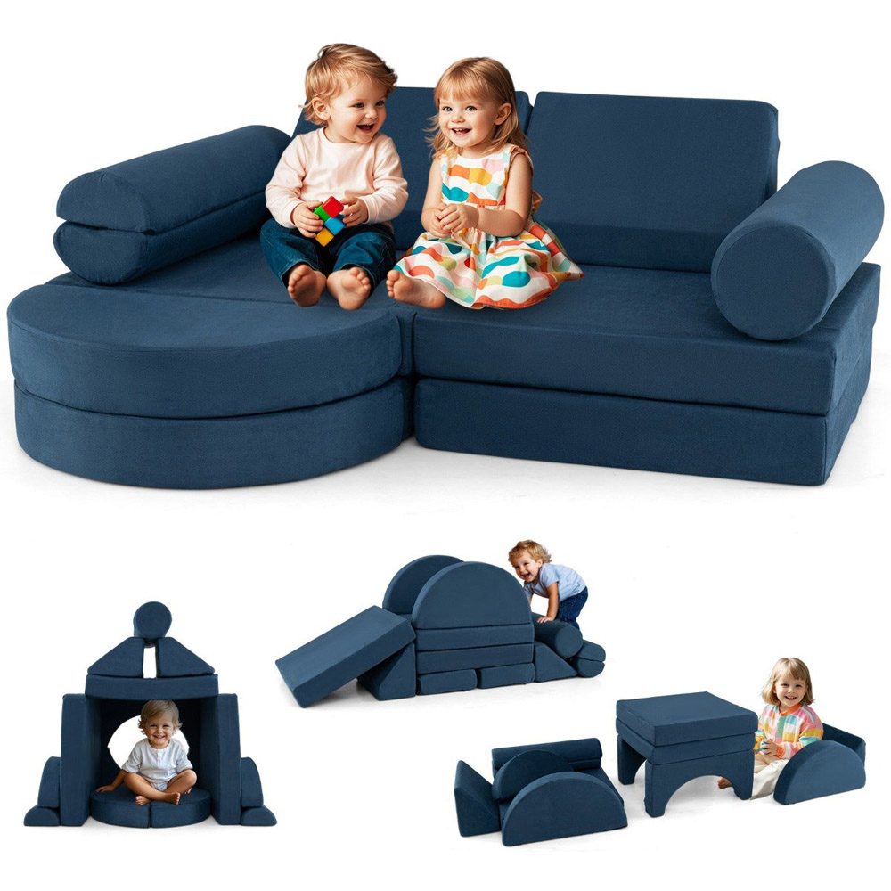 Costway Dark Blue Versatile Toddler Sectional Sofa Set Image 2