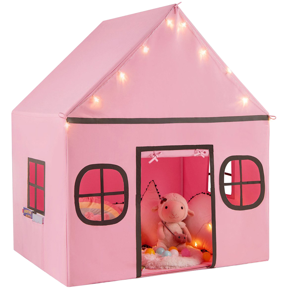 Costway Kids Pink Large Indoor Play Tent with Star Lights Image 1
