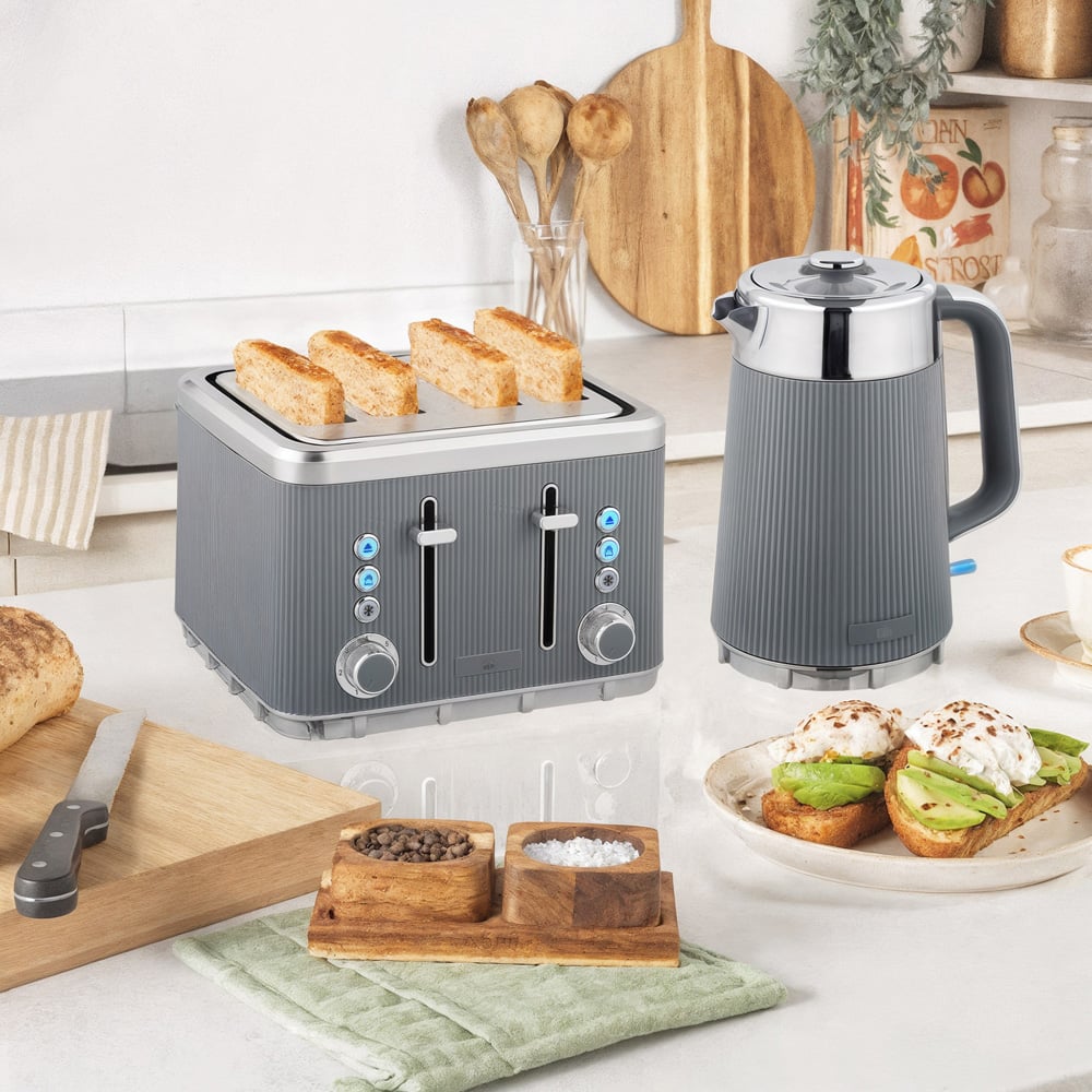 HOMCOM 800-266V70GY Grey 1.7L Rapid Boil Kettle 3000W and 4 Slice Toaster Set Image 2