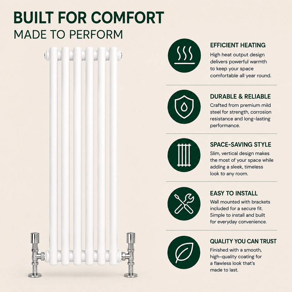 Go Bathrooms Uxbridge White Vertical Traditional Colosseum Radiator 1800 x 290mm Image 6