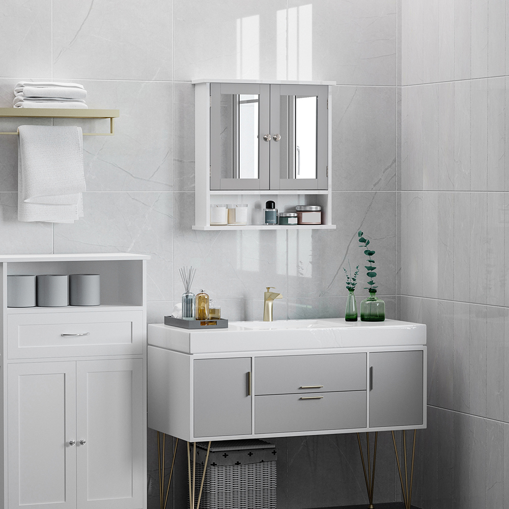 Kleankin White and Grey Mirror Bathroom Cabinet Image 5