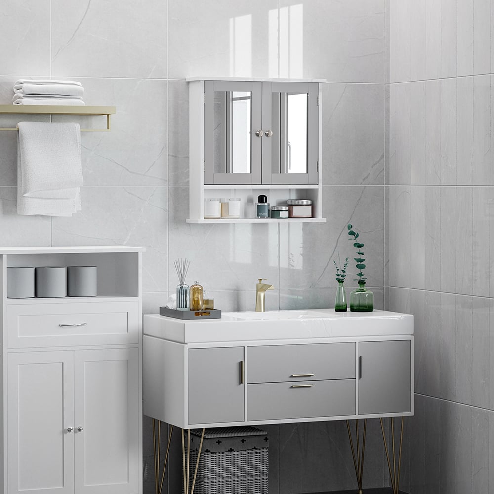Kleankin White and Grey Mirror Bathroom Cabinet Image 5