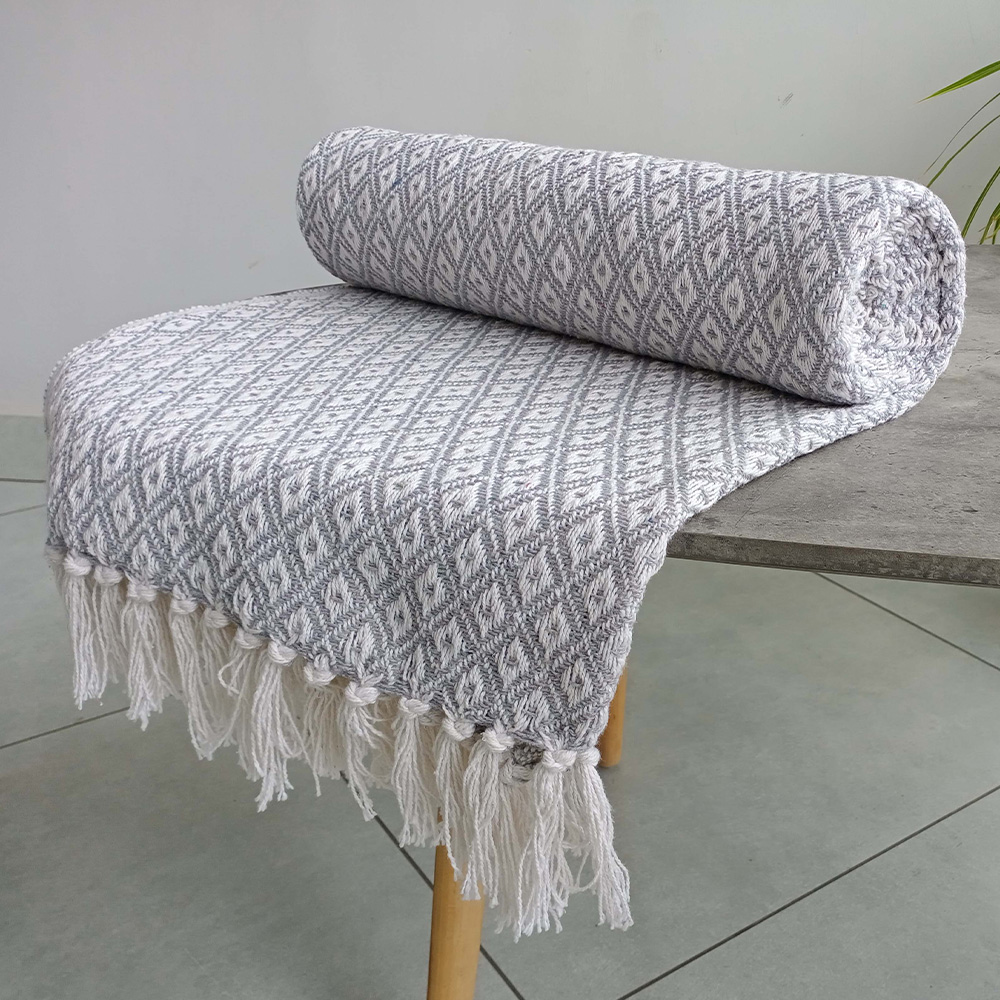 Rapport Home Silver Eden Recycled Cotton Geometric Throw 178 x 254cm Image 2