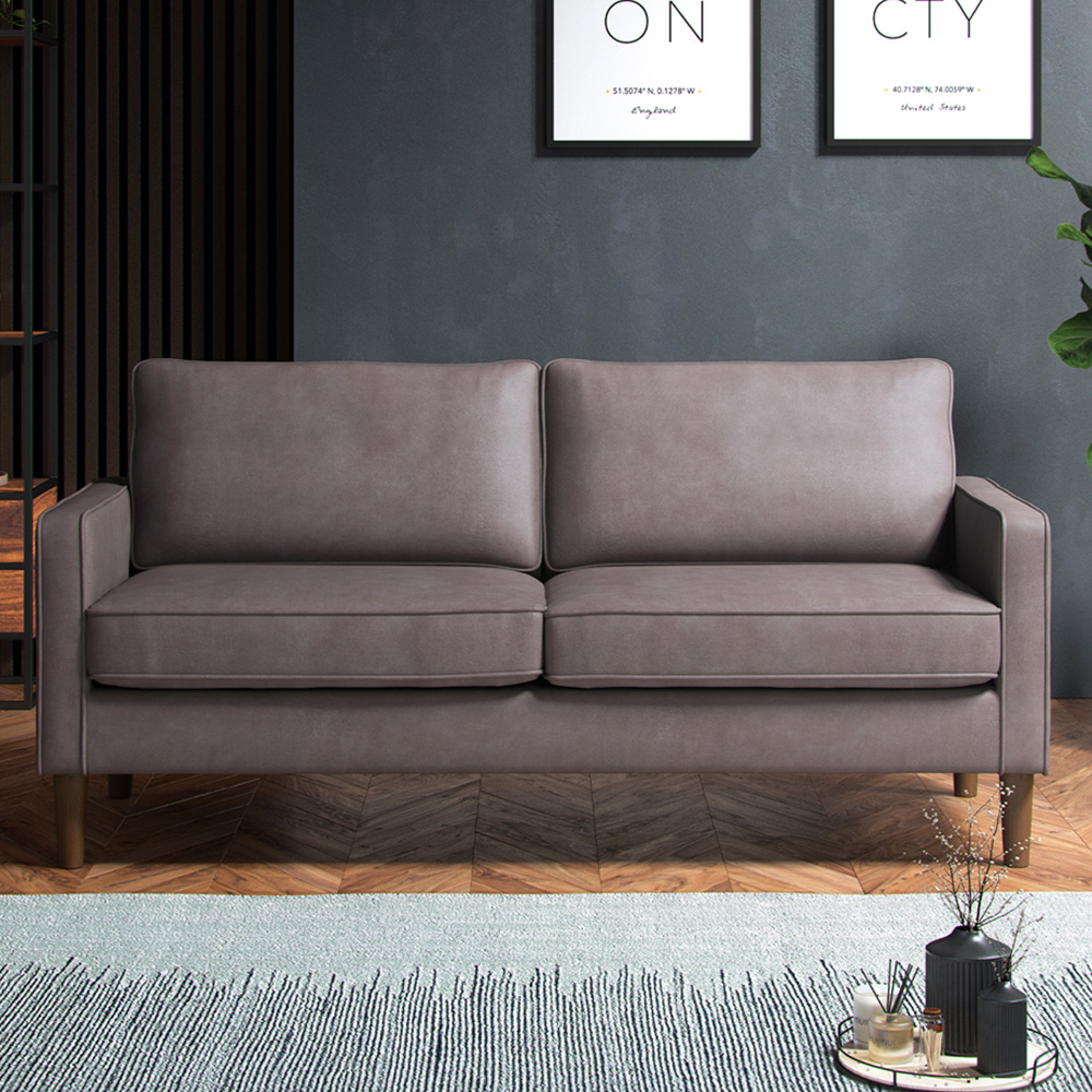 Bexhill 3 Seater Grey Faux Leather Sofa Image 1