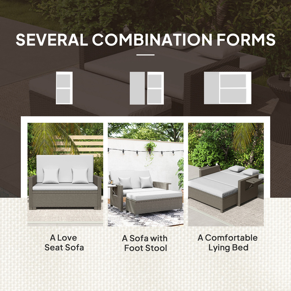 Outsunny 2 Seater Grey Garden Rattan Furniture Set Image 5