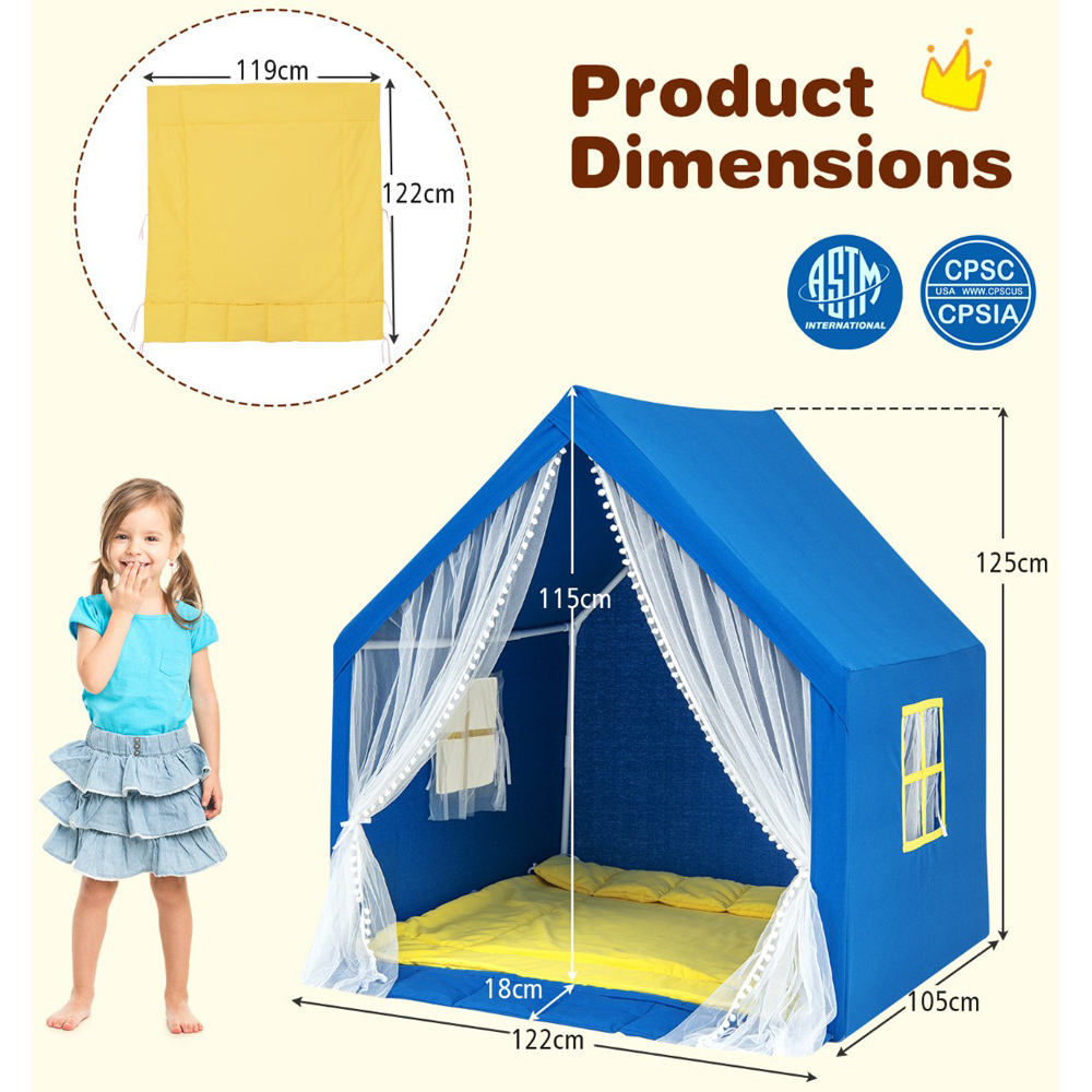 Costway Navy Kids Playhouse with Washable Cotton Mat Image 9