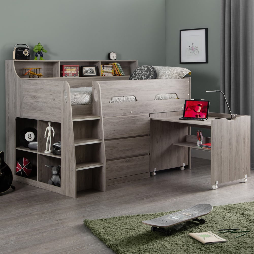 Julian Bowen Jupiter Grey Oak Mid Sleeper with Storage Image 1