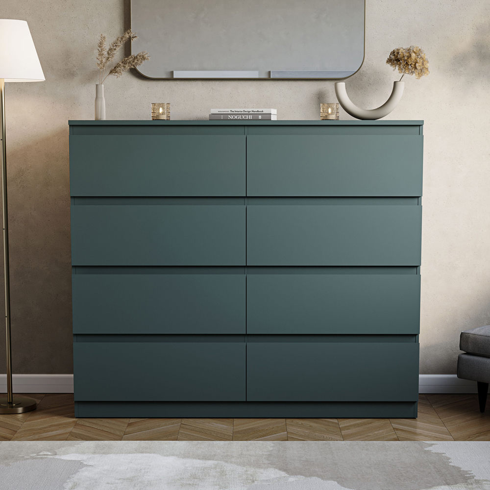 VIDA DESIGNS Denver Jasper Green 8 Drawer Bedside Table Image 3