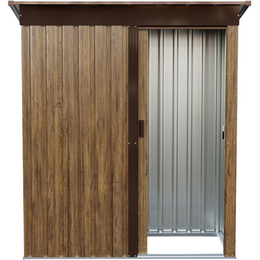 Living and Home 3 x 5ft Brown Wood Grain Metal Pent Garden Storage Shed Image 4