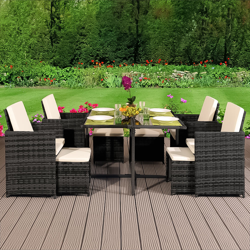Brooklyn Cube Dark Grey 4 Seater Garden Dining Set with Cover Image 1