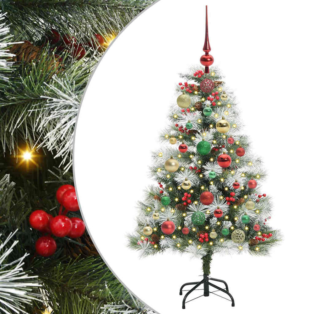 vidaXL Pre-Lit Multicolour Baubles Green Artificial Snow Flocked Christmas Tree 4ft Image 2