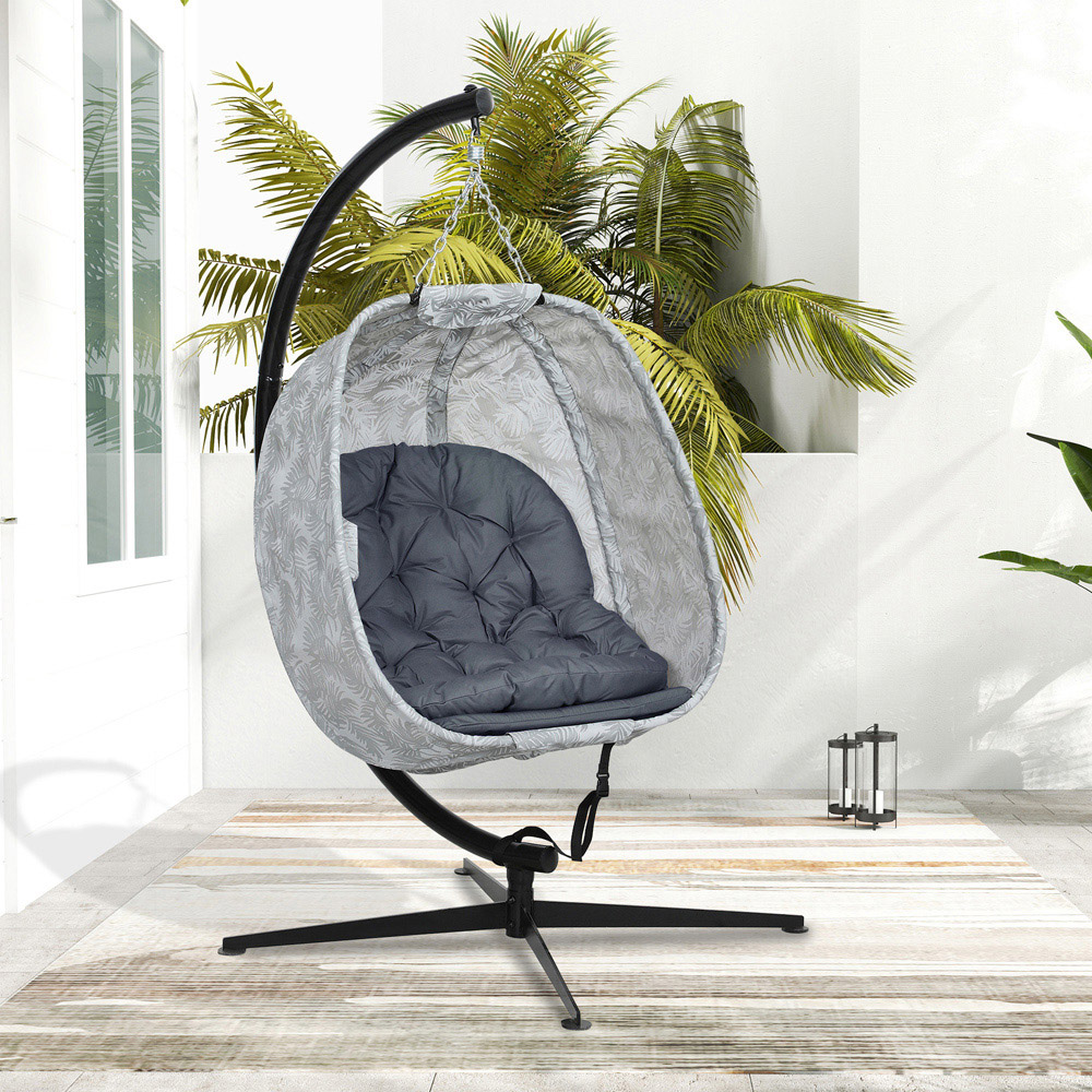 Outsunny Hanging Egg Chair with Stand and Folding Basket Image 3