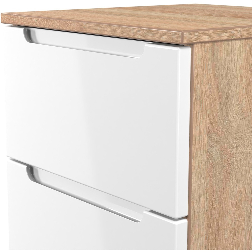 Crowndale Milan 3 Drawer White Gloss and Bardolino Oak Bedside Cabinet Ready Assembled Image 4