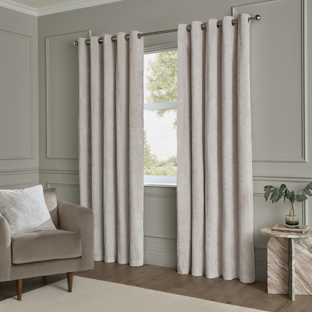 Paoletti Lustre Silver Velvet Fully Lined Eyelet Curtains 229 x 183cm Image 1
