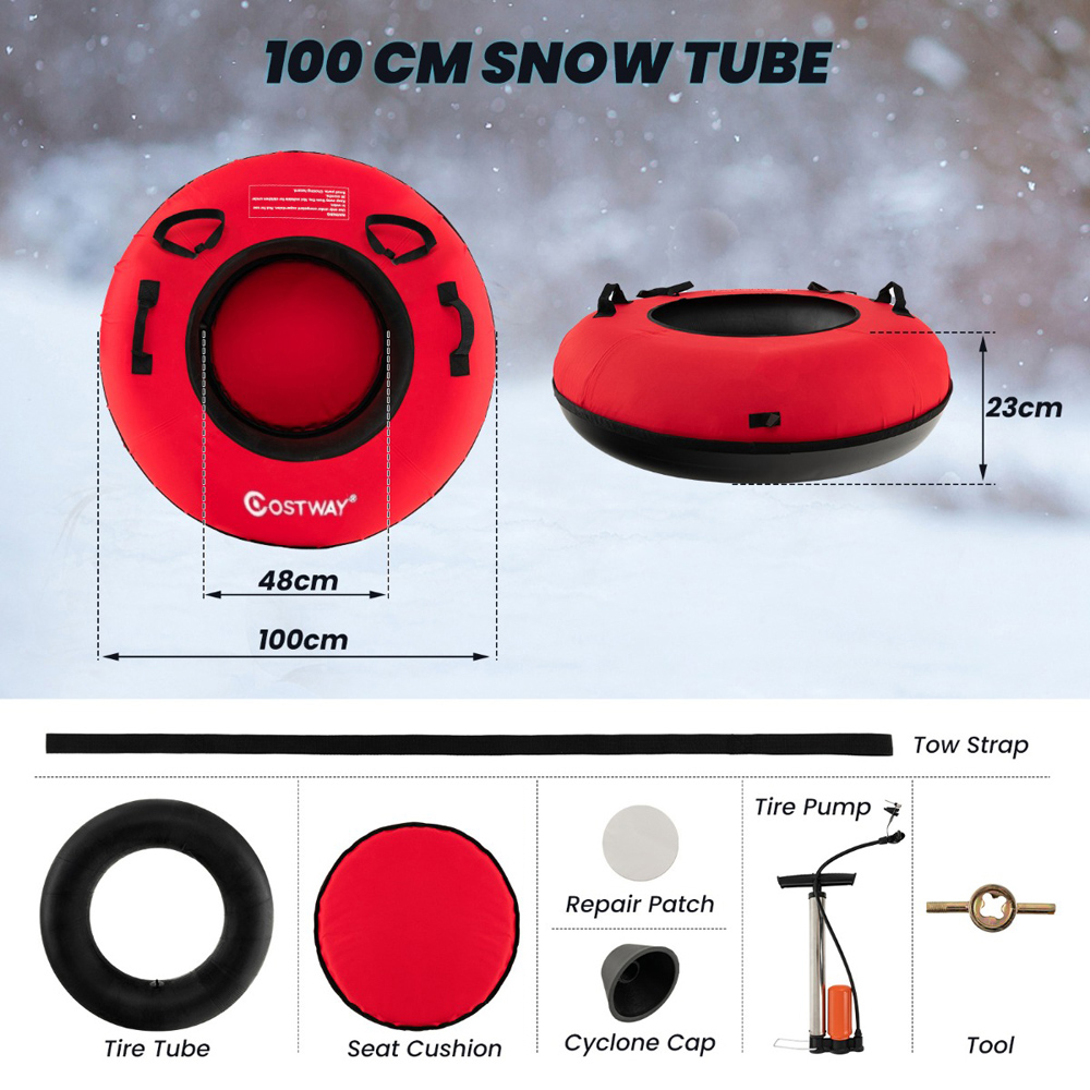 Costway Red Heavy Duty Snow Tube with Seat Cushion Image 9
