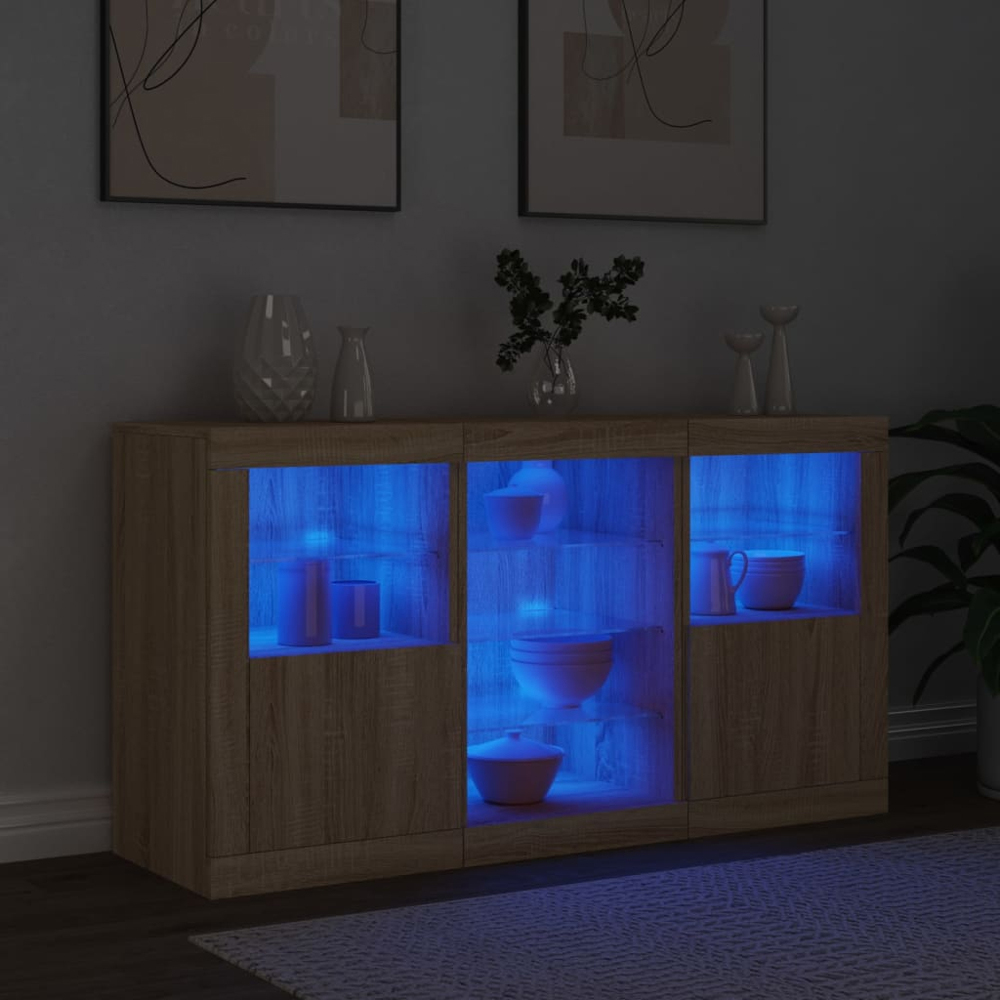 vidaXL 2 Door 8 Shelf Sonoma Oak Sideboard with LED Lights Image 4