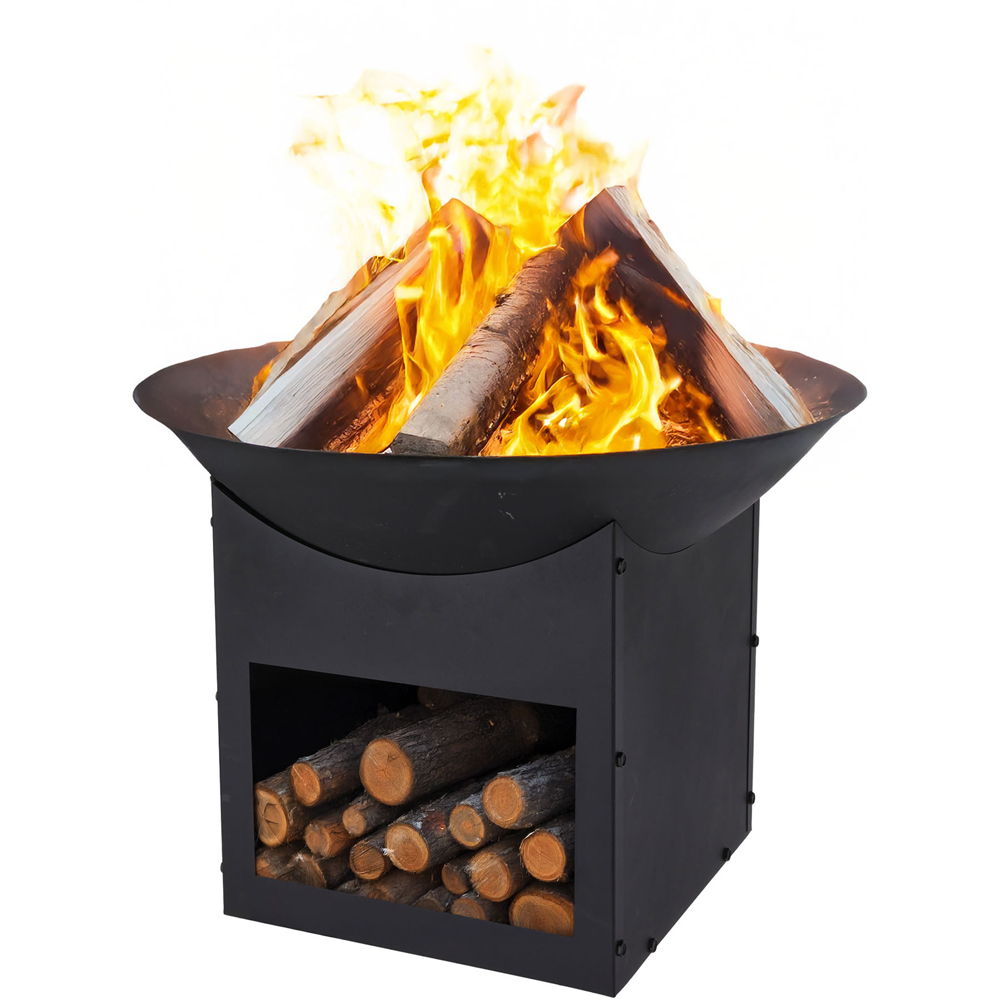 Jack Stonehouse Black Metal Square Outdoor Fire Pit with Log Store Image 3